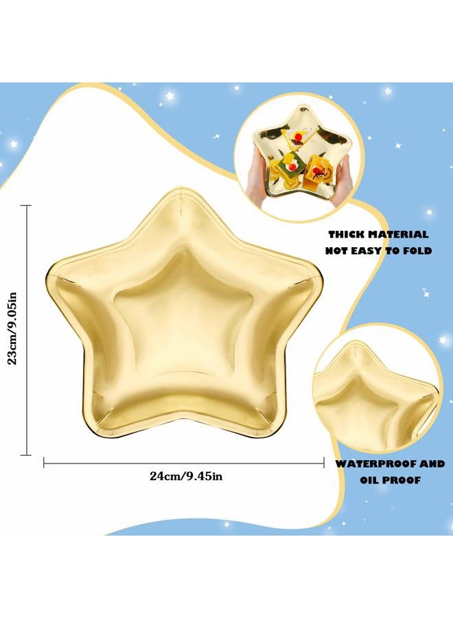 Patelai 30 Pieces Thick Star Shaped Paper Plates Gold Graduation Disposable Party Plate Pentagram Dinnerware Plate for Wedding Birthday Appetizers Fruit Dessert Decoration Tableware Supplies, 9.45 Inch - Image 2