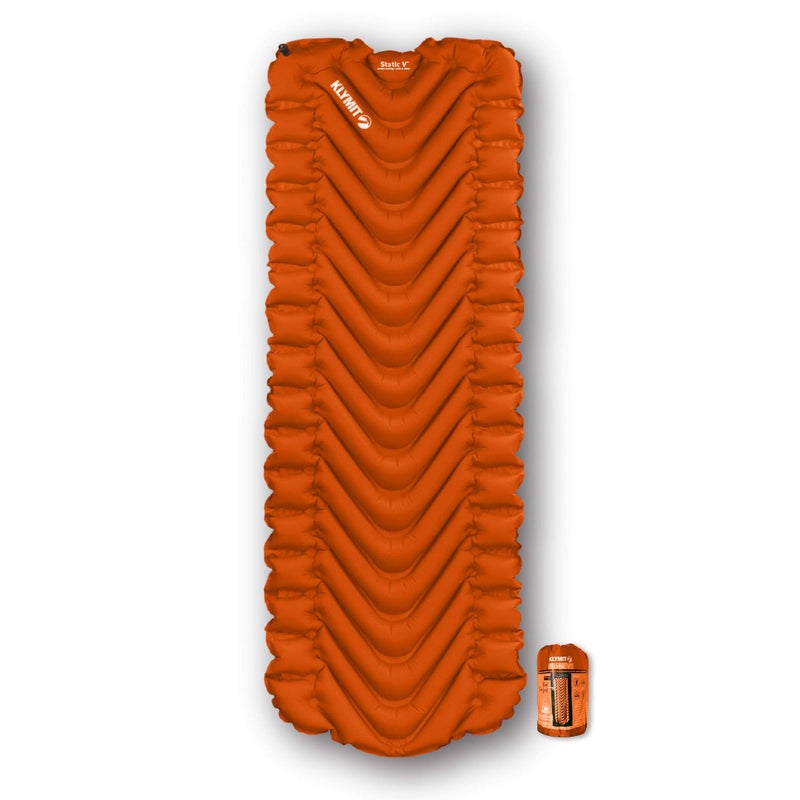 KLYMIT Static V Lightweight Inflatable Sleeping Pad | Comfortable, Lightweight, Easy to Inflate Portable Air Bed Mattress for Camping, Backpacking and Hiking — Orange - Image 1
