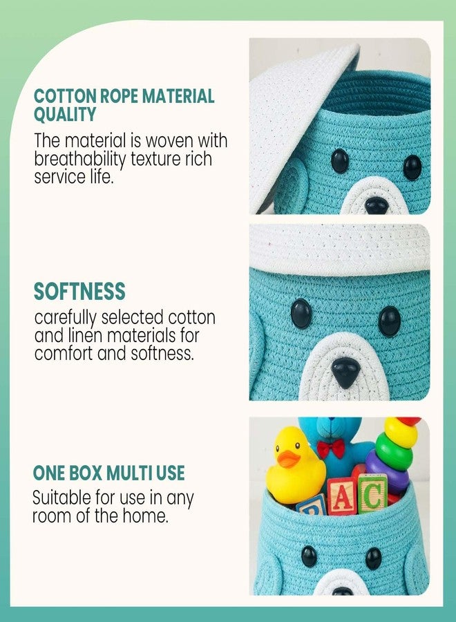 جو هوكد سلة تخزين من حبل بتصميم وجه حيوان لطيف مع غطاء للأطفال | منظم فاخر من حبل قطني أزرق مائي لألعاب الأطفال، ومستلزماتهم، وديكور الحمام والمنزل | سلة ناعمة ومتينة مصنوعة يدويًا - Image 2