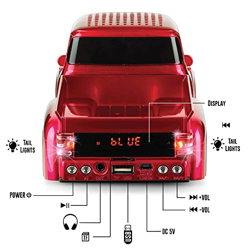 QFX Bluetooth 1956 Pickup Truck Replica Speaker, 3-inch Speakers, Hands Free Link, Built-in Microphone, FM Radio and LED Party Lights, Red - BT-1956 RD - Image 3