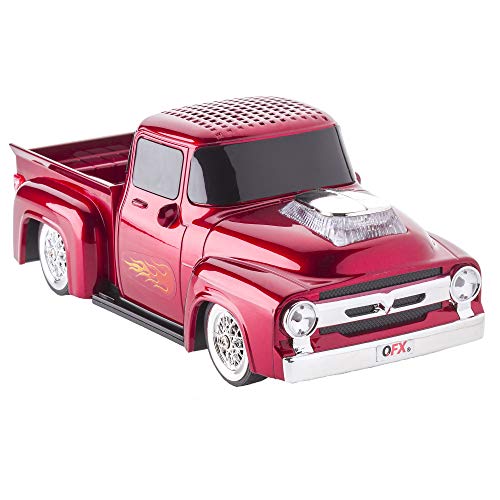 QFX Bluetooth 1956 Pickup Truck Replica Speaker, 3-inch Speakers, Hands Free Link, Built-in Microphone, FM Radio and LED Party Lights, Red - BT-1956 RD - Image 1