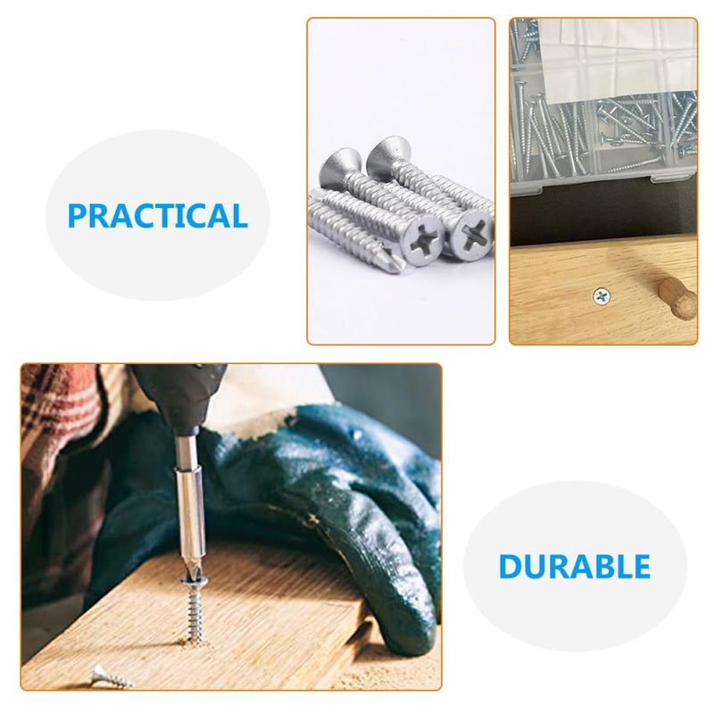 مجموعة مسامير فولاذ الكربون ذاتية التنقيط برأس مسطح 100 قطعة - Image 3