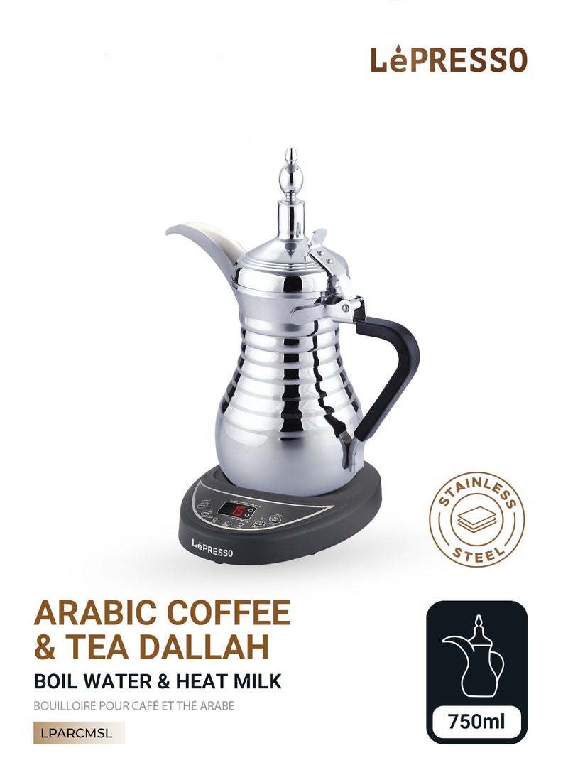 LePRESSO Electrical Arabic Coffee Maker and Tea Dallah with 0.75L Capacity and 800W Rated Power Coffee Maker / Automatic Kettle / Over-Heat protection / Boiling Water and Heating milk / Keeping Warm - Silver - Image 1