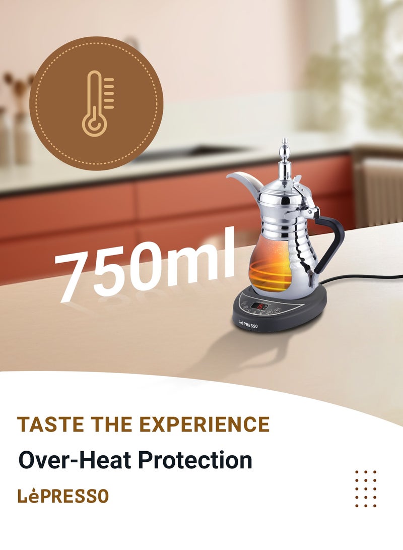LePRESSO Electrical Arabic Coffee Maker and Tea Dallah with 0.75L Capacity and 800W Rated Power Coffee Maker / Automatic Kettle / Over-Heat protection / Boiling Water and Heating milk / Keeping Warm - Silver - Image 4