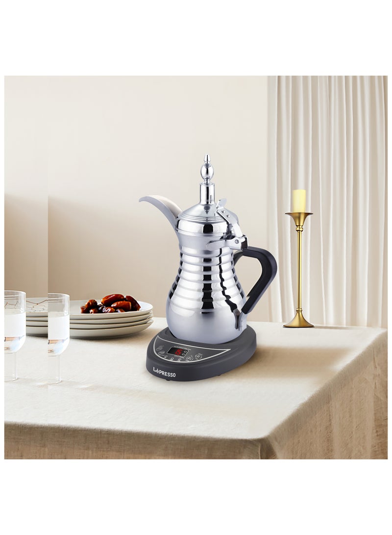 LePRESSO Electrical Arabic Coffee Maker and Tea Dallah with 0.75L Capacity and 800W Rated Power Coffee Maker / Automatic Kettle / Over-Heat protection / Boiling Water and Heating milk / Keeping Warm - Silver - Image 3