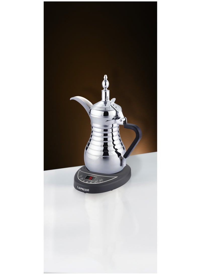 LePRESSO Electrical Arabic Coffee Maker and Tea Dallah with 0.75L Capacity and 800W Rated Power Coffee Maker / Automatic Kettle / Over-Heat protection / Boiling Water and Heating milk / Keeping Warm - Silver - Image 2