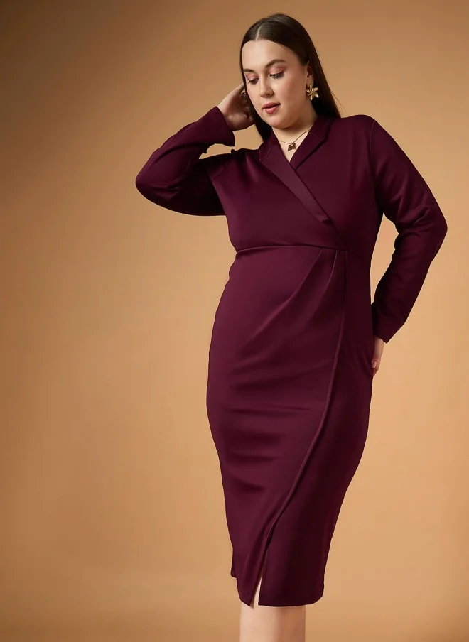 ساسافراس Burgundy Bodycon Midi Dress for Women