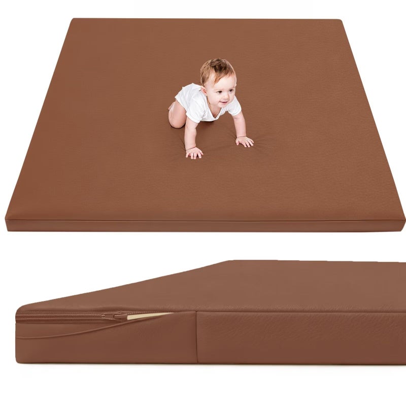 ILPEOD Waterproof Baby Play Mat for Floor 1.3" Thick Memory Foam 59 * 59 Cushion Playpen Playmat Tummy Time Nursery Rug Pad Mattress Create Soft & Safe Area for Infants,Toddler,Kids,Chestnut - Image 1