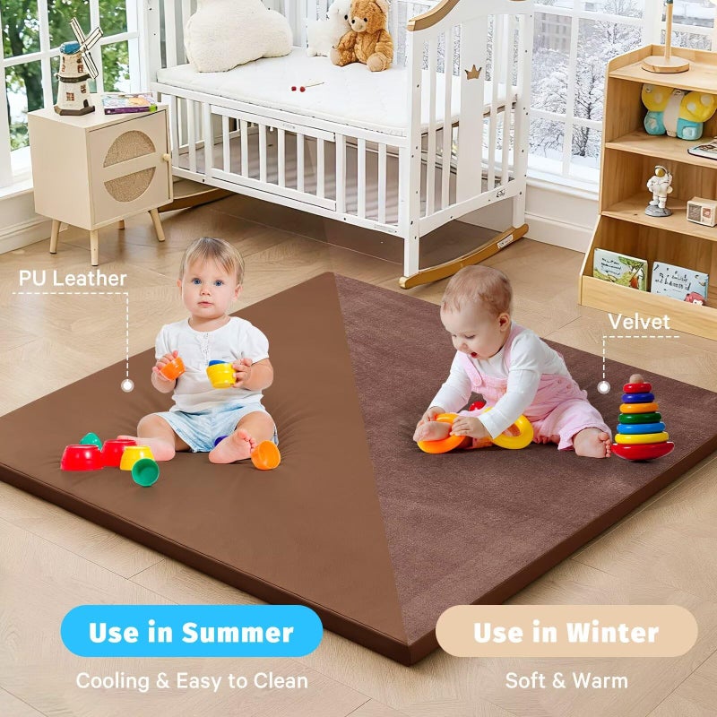 ILPEOD Waterproof Baby Play Mat for Floor 1.3" Thick Memory Foam 59 * 59 Cushion Playpen Playmat Tummy Time Nursery Rug Pad Mattress Create Soft & Safe Area for Infants,Toddler,Kids,Chestnut - Image 4