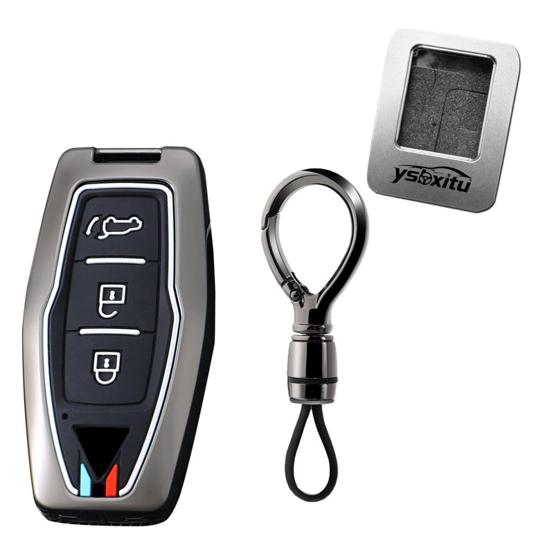 Ysbxitu 3 Buttons Keyless Remote Key Fob Cover with Keychain Compatible with Mitsubishi Outlander 2021 2022 2023 2024 Smart Key Shell Case Key Protection Cover Car Accessories Key SleeveB Black