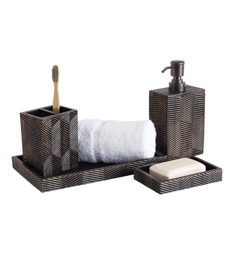 Obsessions Polyresin Textured 4 Pcs Bathset_Brown - Image 2