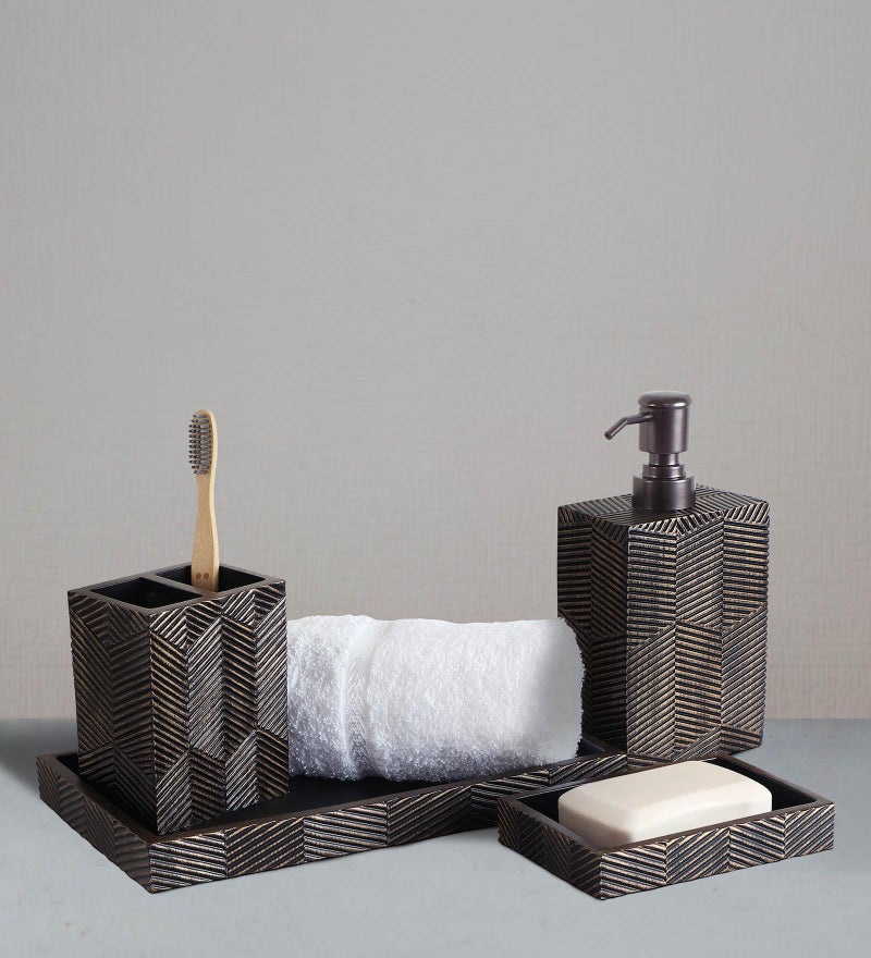 Obsessions Polyresin Textured 4 Pcs Bathset_Brown - Image 1