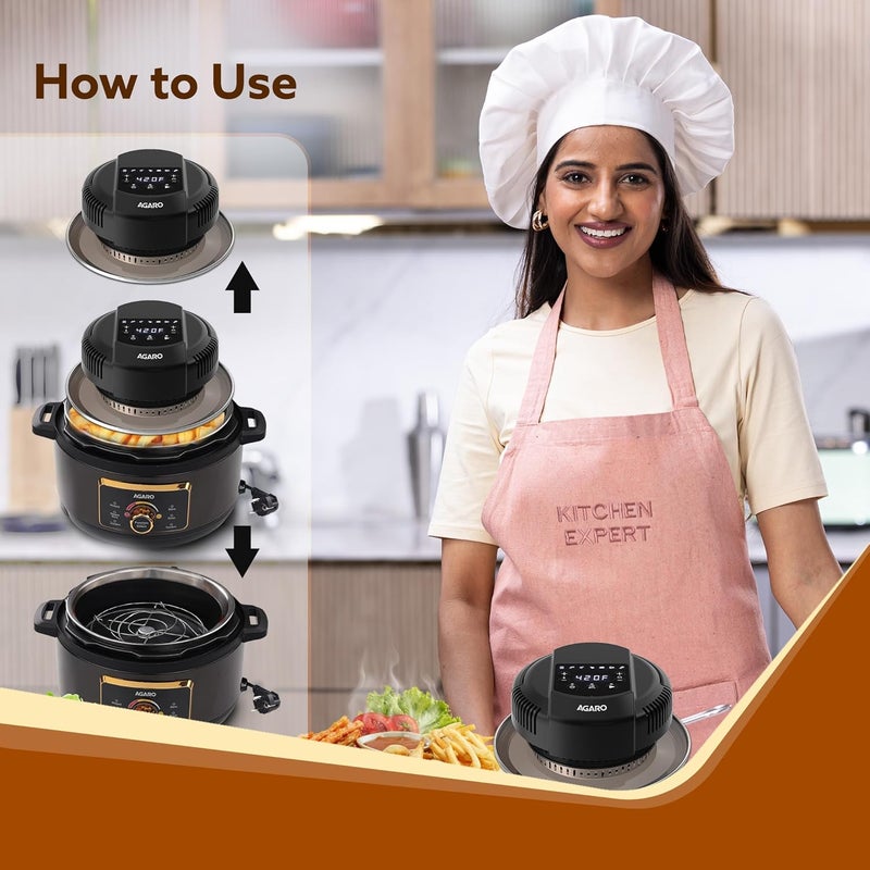 AGARO Imperial Pot Lid Air Fryer 7in1 Electric Air Fry Crisp Broil Bake In 5L 6L and 8L Pressure CookerMetal PotsRice Cooker 7 Preset Menu 1000W Home Kitchen - Image 5
