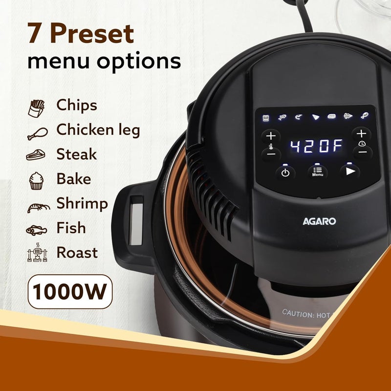 AGARO Imperial Pot Lid Air Fryer 7in1 Electric Air Fry Crisp Broil Bake In 5L 6L and 8L Pressure CookerMetal PotsRice Cooker 7 Preset Menu 1000W Home Kitchen - Image 3