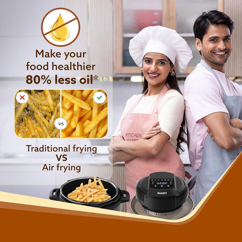 AGARO Imperial Pot Lid Air Fryer 7in1 Electric Air Fry Crisp Broil Bake In 5L 6L and 8L Pressure CookerMetal PotsRice Cooker 7 Preset Menu 1000W Home Kitchen - Image 4