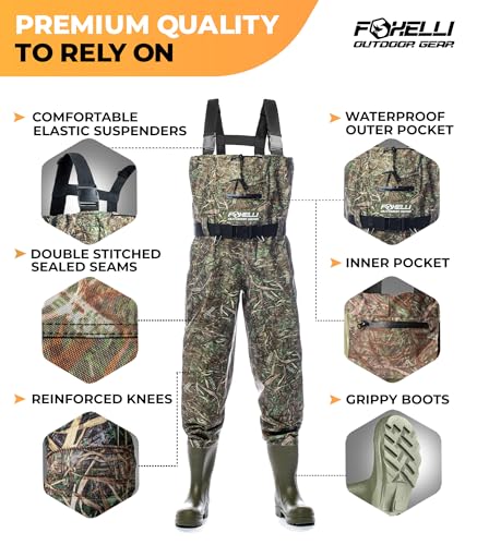 Foxelli Chest Waders – Waterproof 2-ply Nylon/PVC Camo Hunting Fishing Waders for Men and Women with Boots - Image 4