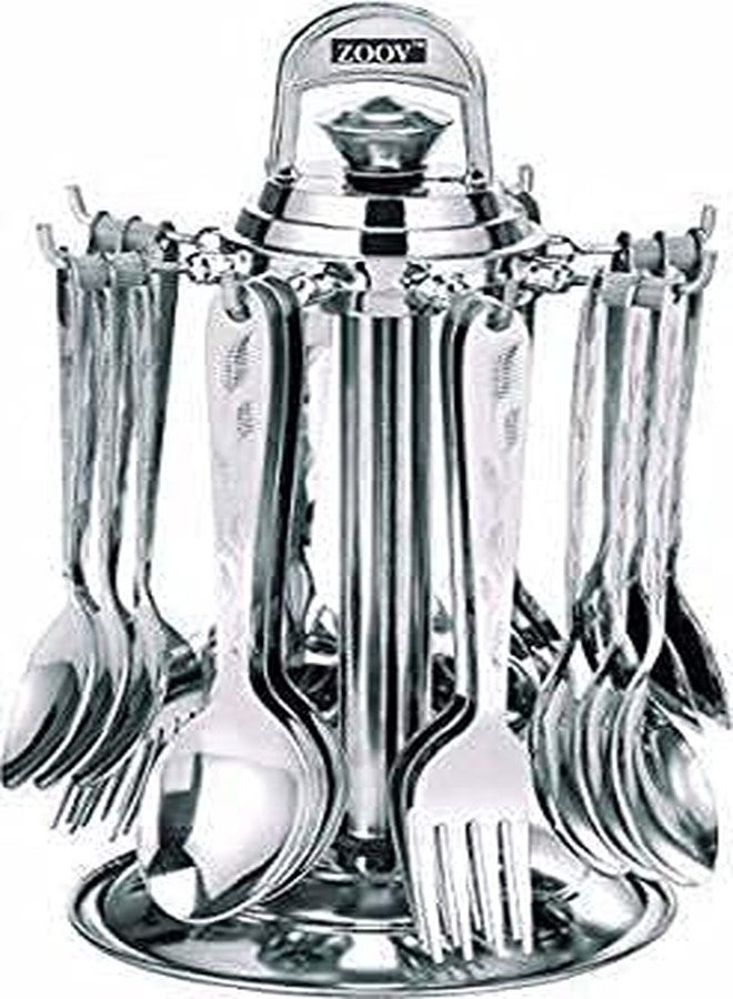 ZOOV Cutlery Set for Kitchen Stainless Steel Set of 24 pcs (Contains: 6 Desert Spoons, 6 Tea Spoons, 6 Desert Forks, 6 Soup Spoons) Silver