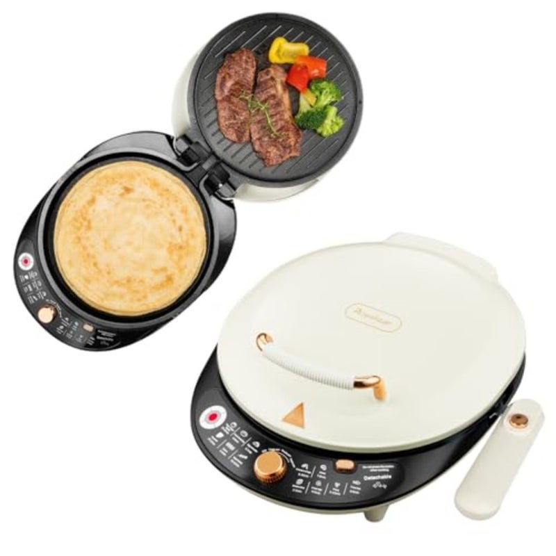 12inch Electric Grill Griddle with Non Stick Coating, 1850w Fast Heating, 180 Lay-Flat Design, 3 Cooking Modes, Removable Baking Pan for BBQ, Bakery, Steak, Sandwich, Egg Pancake - Image 1