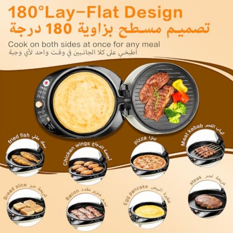 12inch Electric Grill Griddle with Non Stick Coating, 1850w Fast Heating, 180 Lay-Flat Design, 3 Cooking Modes, Removable Baking Pan for BBQ, Bakery, Steak, Sandwich, Egg Pancake - Image 4