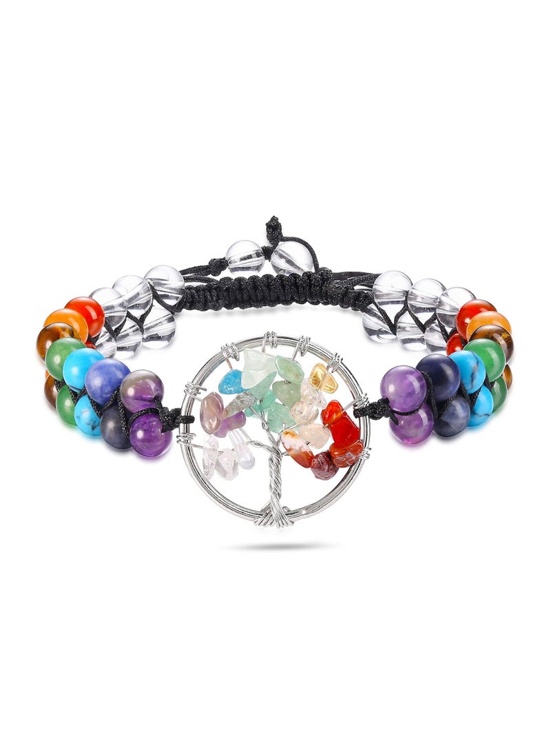 SYOSI Chakra Bead Bracelet, 7 Chakra Stone Bracelet for Women and Men, Natural Chakra Stone Healing Bracelet with Crystal Tree of Life, 6mm Natural Gemstone Beads, Reiki Healing Crystal Bracelet - Image 1