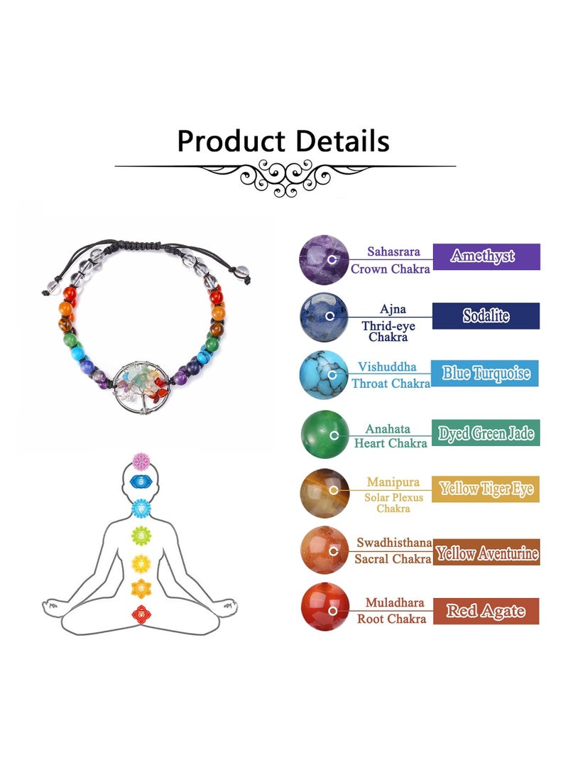 SYOSI Chakra Bead Bracelet, 7 Chakra Stone Bracelet for Women and Men, Natural Chakra Stone Healing Bracelet with Crystal Tree of Life, 6mm Natural Gemstone Beads, Reiki Healing Crystal Bracelet - Image 4
