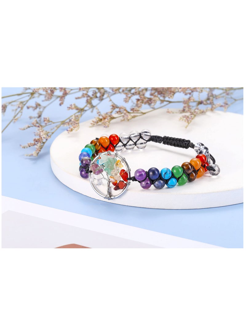 SYOSI Chakra Bead Bracelet, 7 Chakra Stone Bracelet for Women and Men, Natural Chakra Stone Healing Bracelet with Crystal Tree of Life, 6mm Natural Gemstone Beads, Reiki Healing Crystal Bracelet - Image 2