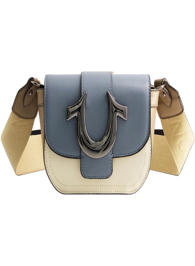 True Religion Women's Crossbody Bag, Mini Flap Adjustable Shoulder Handbag Purse with Horseshoe Logo, Blue - Image 1