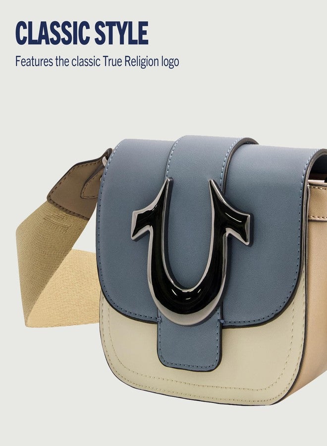 True Religion Women's Crossbody Bag, Mini Flap Adjustable Shoulder Handbag Purse with Horseshoe Logo, Blue - Image 3