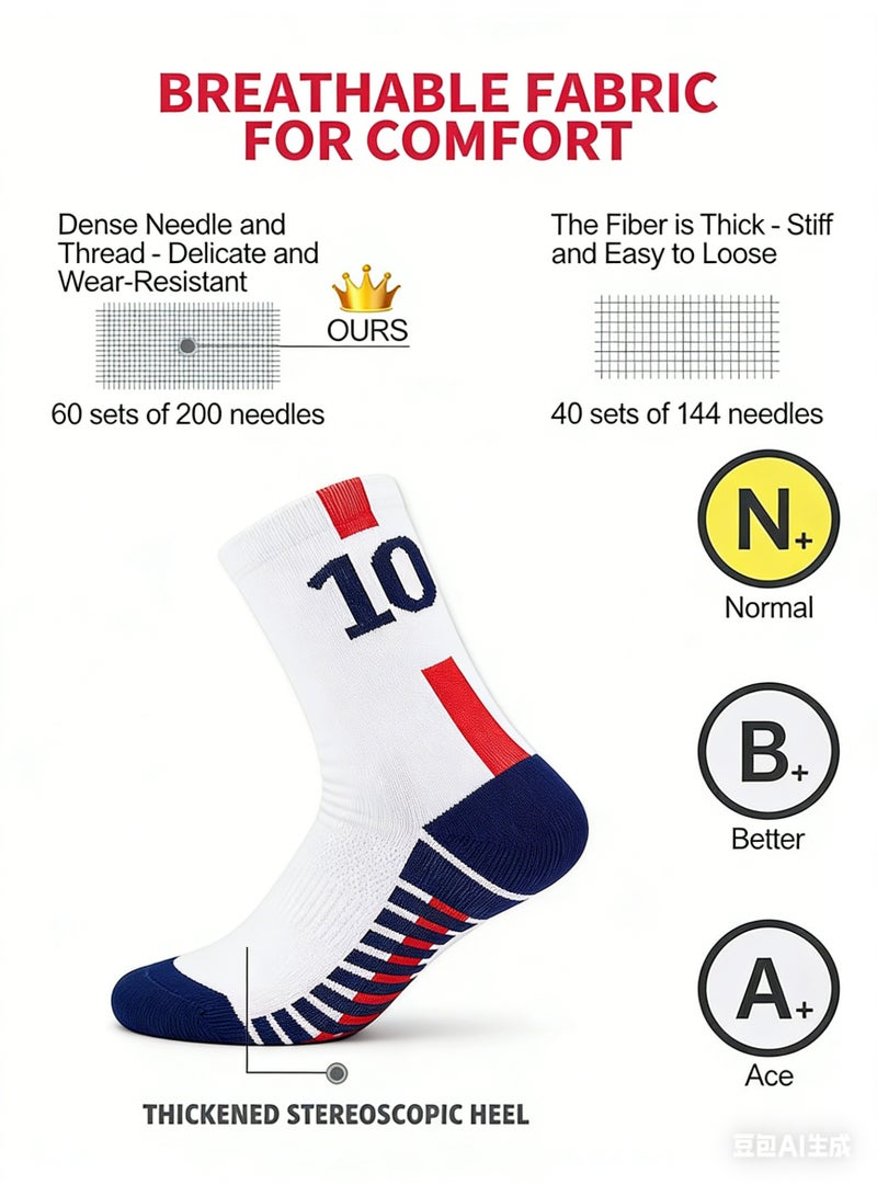 HOMESTAR 2 Pairs Football Socks, Athletic Socks with 3D Ankle Protection, Basketball Socks & Running Socks, Compression Cushion Sport Soccer Socks - Image 5