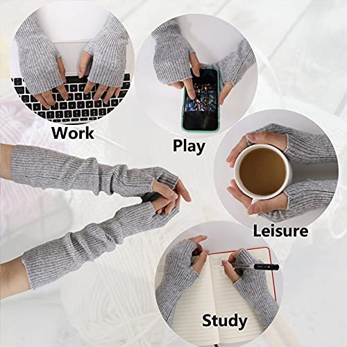 Facecozy Arm Warmer, Women Warm Cashmere Blend Long Fingerless Gloves for Men and Women Typing Gloves for Computer with Thumb Hole (Dark Gray, 16"/40.5cm) - Image 2