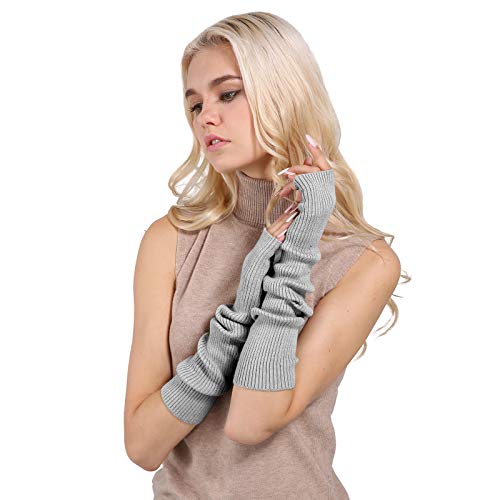 Facecozy Arm Warmer, Women Warm Cashmere Blend Long Fingerless Gloves for Men and Women Typing Gloves for Computer with Thumb Hole (Dark Gray, 16"/40.5cm) - Image 3