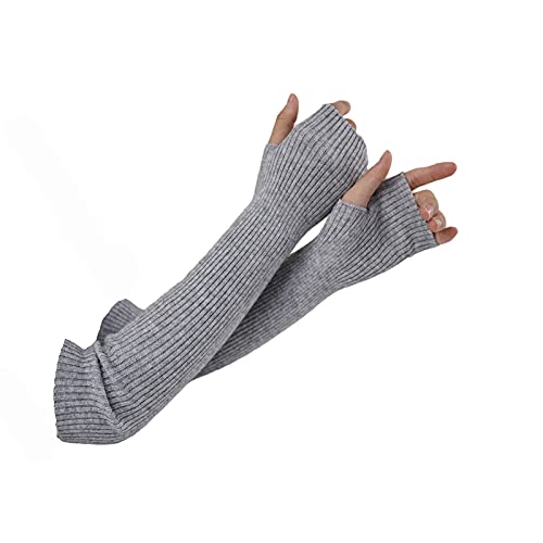 Facecozy Arm Warmer, Women Warm Cashmere Blend Long Fingerless Gloves for Men and Women Typing Gloves for Computer with Thumb Hole (Dark Gray, 16"/40.5cm) - Image 1
