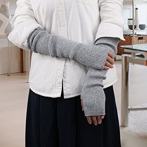 Facecozy Arm Warmer, Women Warm Cashmere Blend Long Fingerless Gloves for Men and Women Typing Gloves for Computer with Thumb Hole (Dark Gray, 16"/40.5cm) - Image 5
