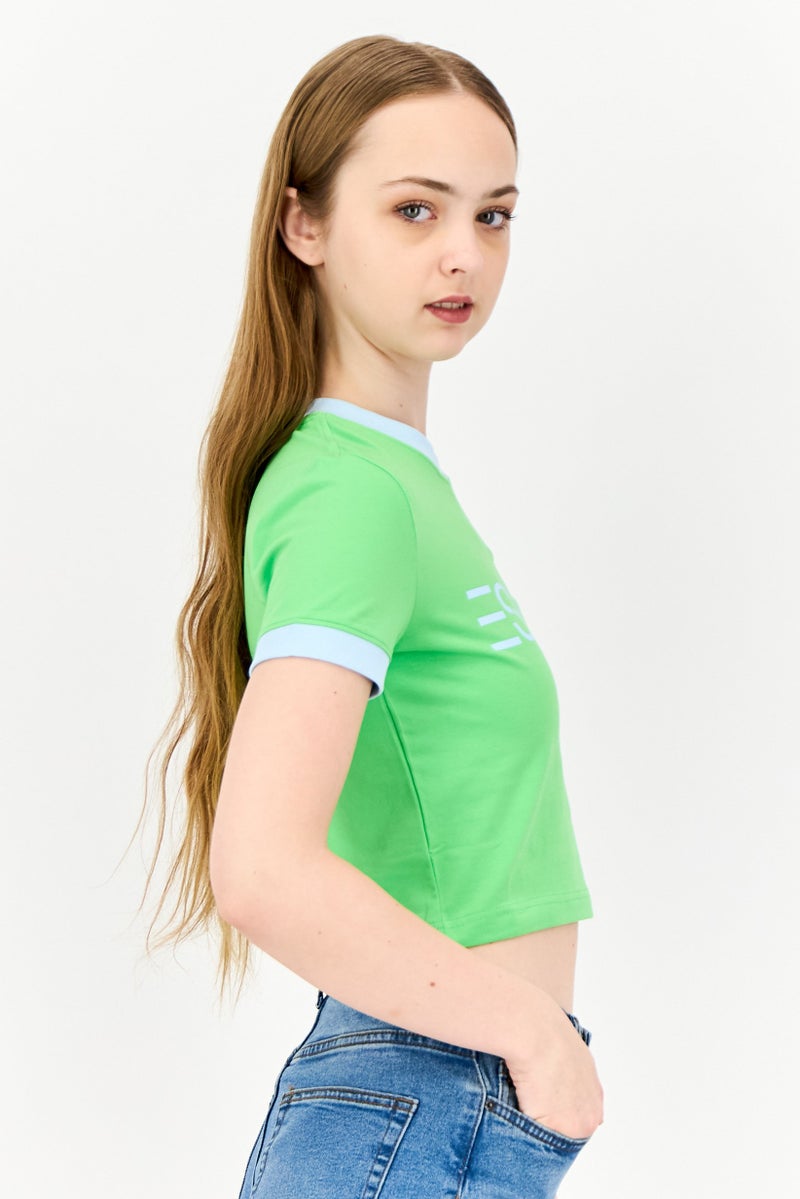 ESPRIT تي شيرت قصير الأكمام بقلنسوة للنساء بشعار العلامة التجارية، أخضر فاتح - Image 2