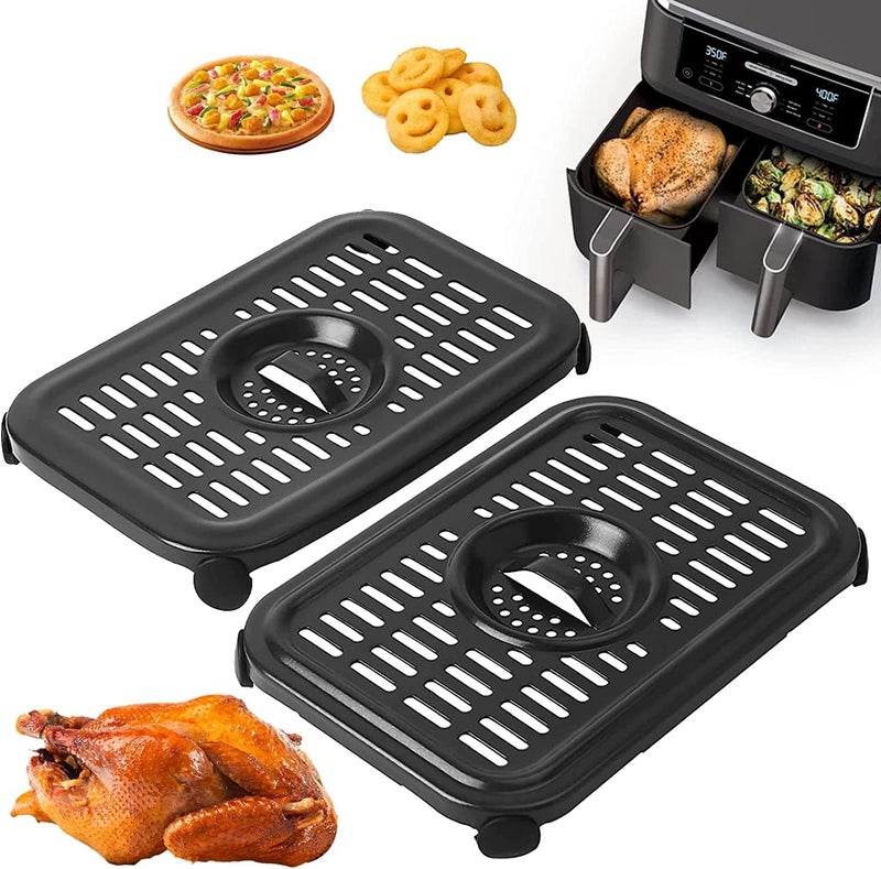 GXF Air Fryer Grill Pan for Ninja Air Fryers, 2 Packs Replacement Air Fryer Crisper Plate Grill Plate Tray Accessories with Rubber Bumpers for Ninja Foodi DZ090 DZ201 DZ100 Air Fryer, Dishwasher Safe - Image 1