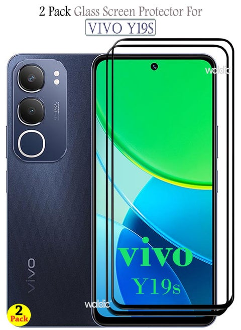 2 Pack Screen Protector for Vivo Y19s | Tempered Glass Available in Combo Pack Compatible with Vivo Y19s | Screen Protector Full HD Quality Tempered Glass Anti-Scratch Edge to Edge Coverage with Easy Installation Kit - Black