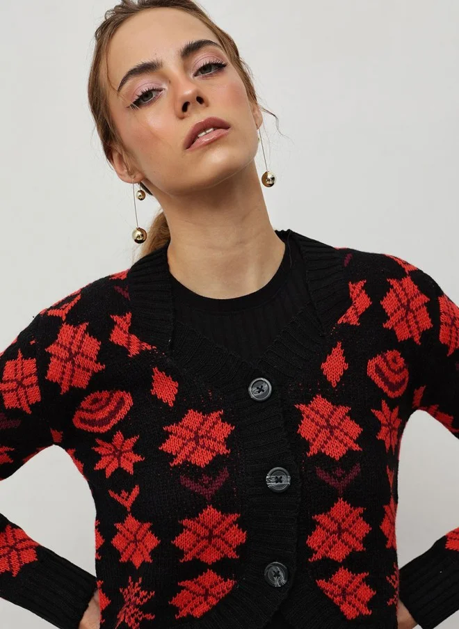 STREET 9 Floral Black Cardigan for Women
