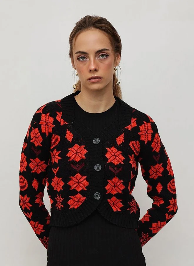 STREET 9 Floral Black Cardigan for Women