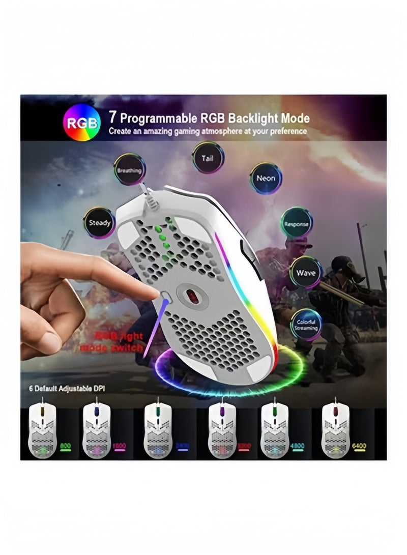 Halamodo Lightweight Honeycomb Wired Gaming Mouse with RGB Backlight, 6 Programmable Buttons, High-Precision Sensor, and Ergonomic Design for PC Gamers and Esports - Image 5