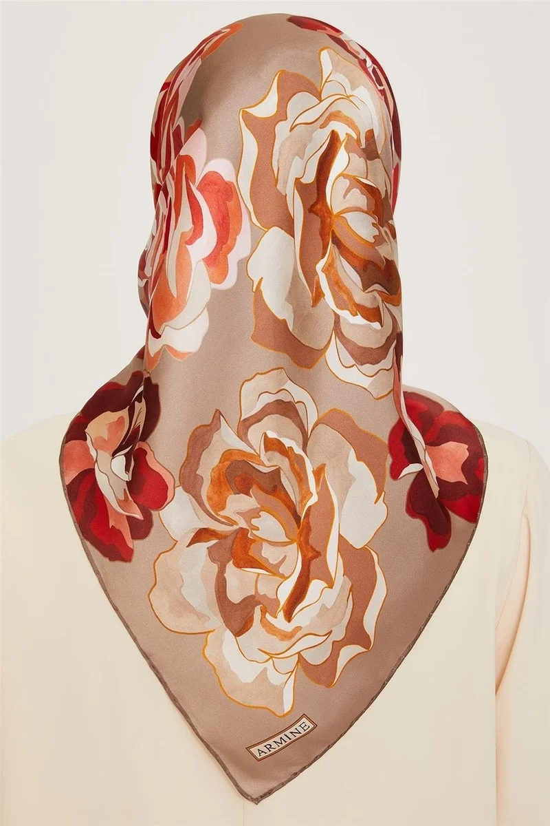 ARMINE Floral Patterned Sura Pure Silk Scarf 9234D 01 01