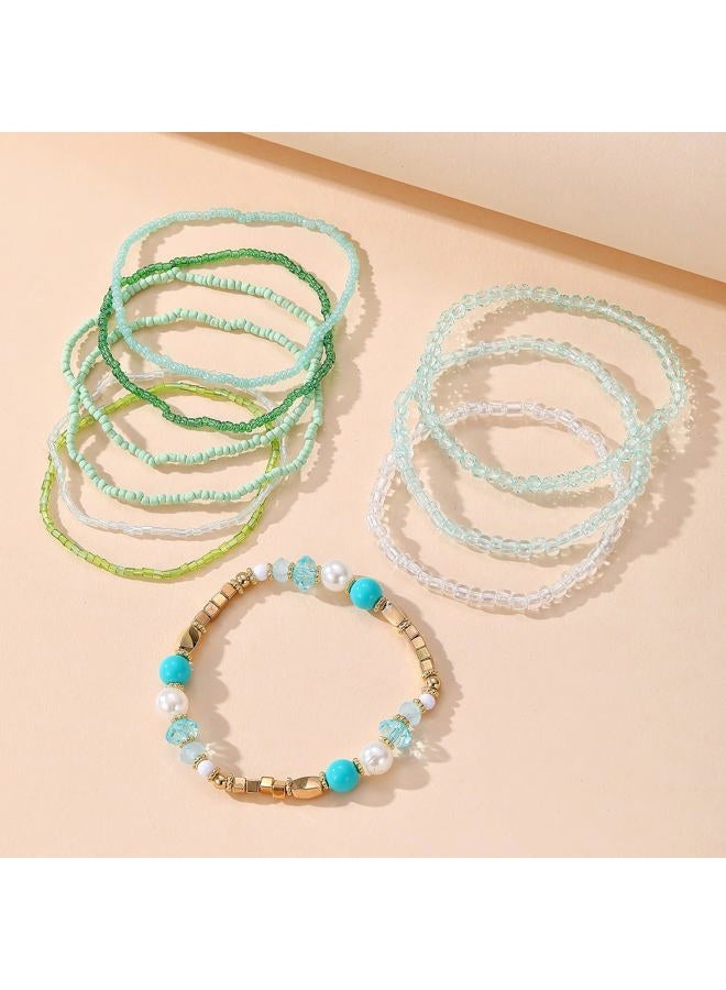MengPa Beaded Bracelets for Women Trendy Stacks Boho Bead Bracelet Pack Gold Friendship Jewelry (Grey) G3207C - Image 3