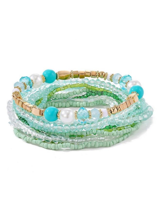 MengPa Beaded Bracelets for Women Trendy Stacks Boho Bead Bracelet Pack Gold Friendship Jewelry (Grey) G3207C - Image 1