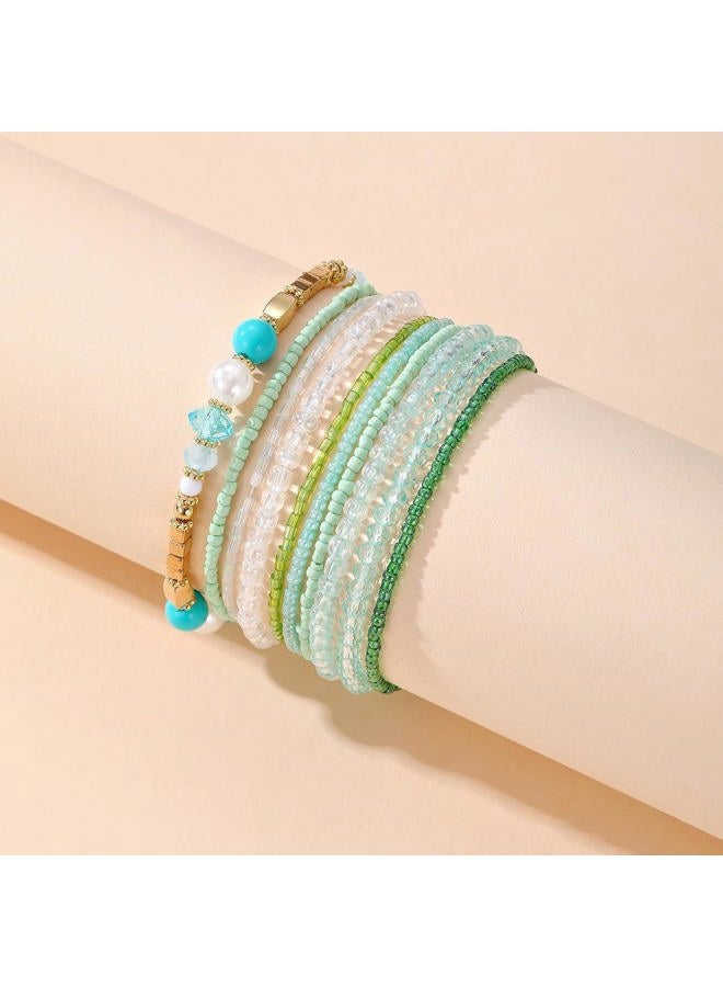 MengPa Beaded Bracelets for Women Trendy Stacks Boho Bead Bracelet Pack Gold Friendship Jewelry (Grey) G3207C - Image 2