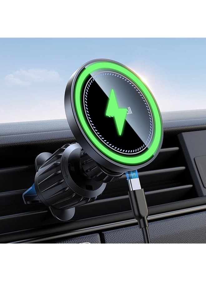 Lamicall For Magsafe Car Mount Charger - [15W Top Charging] 20X N52 Magnets Car Phone Holder Charger - Handsfree Magnetic Phone Holders For Vent For Iphone 16 15 14 13 Pro Max Mag Safe Case  - Image 1