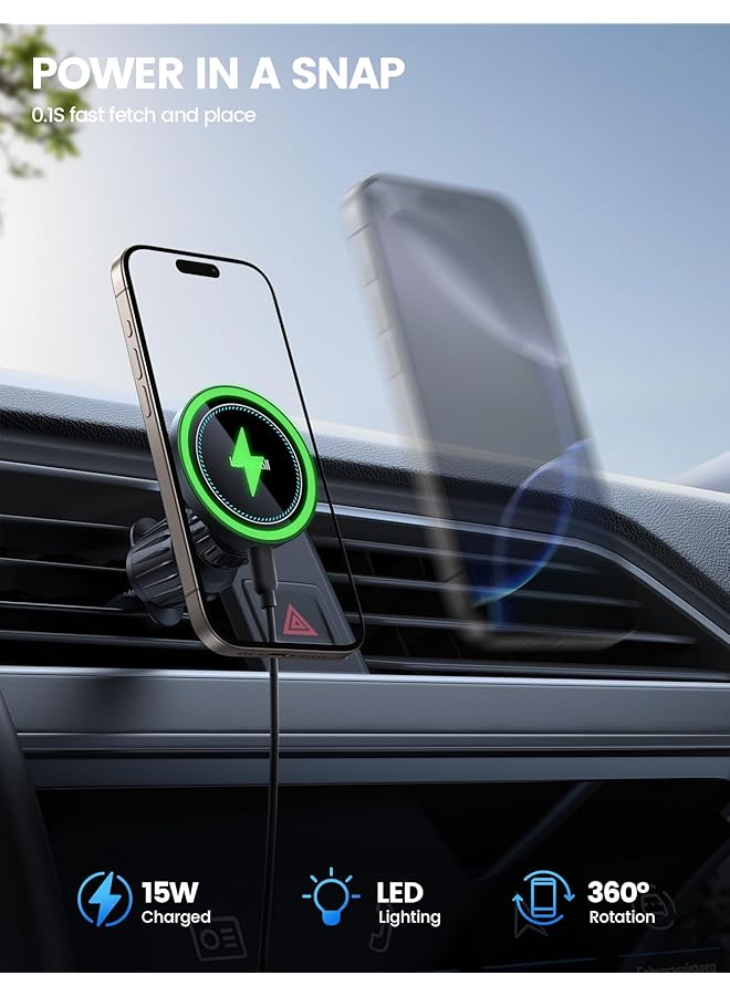 Lamicall For Magsafe Car Mount Charger - [15W Top Charging] 20X N52 Magnets Car Phone Holder Charger - Handsfree Magnetic Phone Holders For Vent For Iphone 16 15 14 13 Pro Max Mag Safe Case  - Image 4