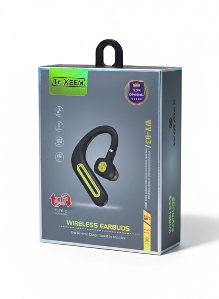 TEXEEM Single Ear Hook Wireless Headphone V5.3 Compatible with All Bluetooth Devices Black - Image 1