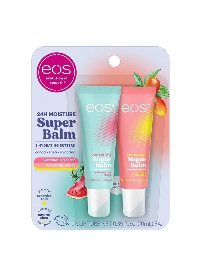 إي أو اس بلسم eos 24H Moisture Super Balm - البطيخ المثلج والمانجو، قناع للشفاه، علاج للشفاه ليلاً أو نهارًا، مصمم للبشرة الحساسة، 0.35 أونصة سائلة، عبوة من قطعتين - Image 1