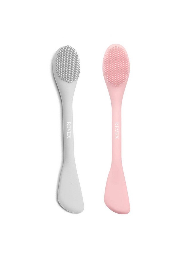 REVEX Silicone Face Mask Applicator,2Pcs Face Mask Brush,Flexible Spatula Mask Applicator Tool for Facial Mud,Facial Brushes with Bristles for Makeup Skincare Removal.(Pink+Gray) - Image 1