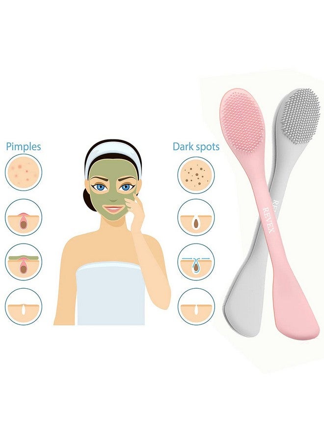 REVEX Silicone Face Mask Applicator,2Pcs Face Mask Brush,Flexible Spatula Mask Applicator Tool for Facial Mud,Facial Brushes with Bristles for Makeup Skincare Removal.(Pink+Gray) - Image 4