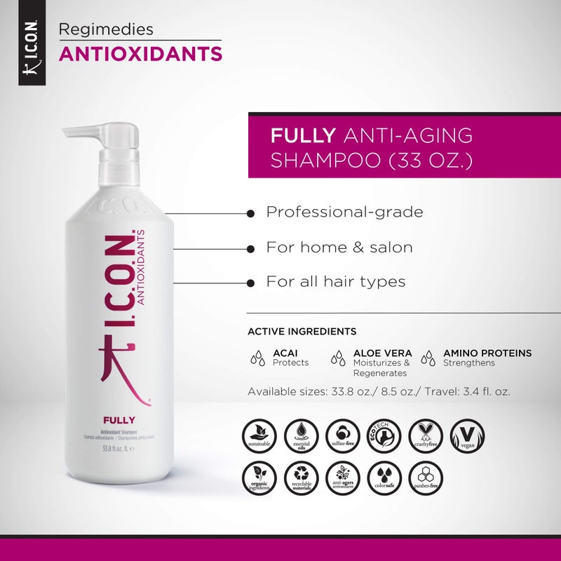 I.C.O.N. Fully Antioxidant Shampoo, Cleanses & Moisturizes, Ideal for Fine Hair, Volumes & Strengthens Strands, 33.8 oz - Image 2